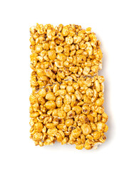Puffed rice bar isolated, sweet wheat kozinaki, puff cereal block pieces, sugar crispy wheat bar, healthy popped dessert