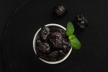 Dry Plums Isolated, Dried Black Fruits, Prune Group, Dry Plum Fruit on White Background