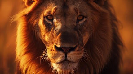 Naklejka premium Close-up Portrait of a Lion's Face