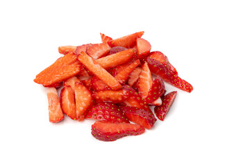 Strawberry pieces isolated, red berry cut set, fresh strawberries slices, summer food ingredient