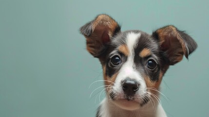 Obedient puppy with funny ears training concept banner