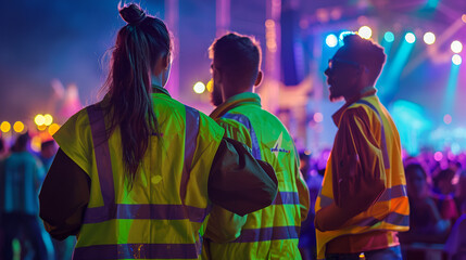 Obraz premium Festival Safety Team Monitoring the Stage