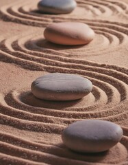  A Zen garden with smooth stones and raked sand