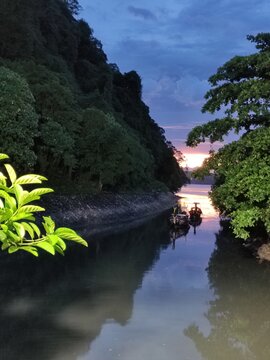 evening landscape canal from sea