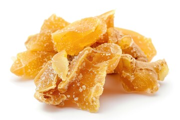 Ginger Crystalized. Fresh and Candied Spice Food Piece. Caramelized Ginger Candy