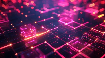 Obraz premium Abstract Pink and Orange Neon Grid