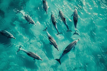 Fototapeta premium Dolphins Swimming in Crystal Clear Water