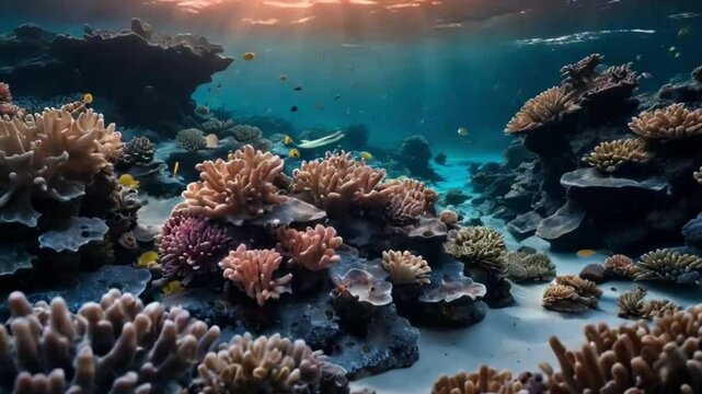 The vibrant and colorful underwater world of coral reefs, exotic flora and fauna