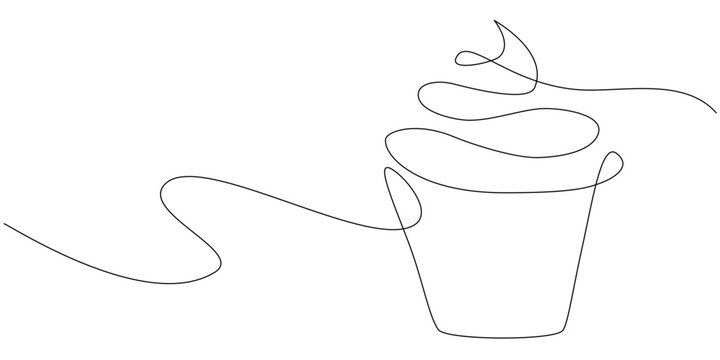 recommend clip art: Vector illustration in one line art style with cupcake for logo