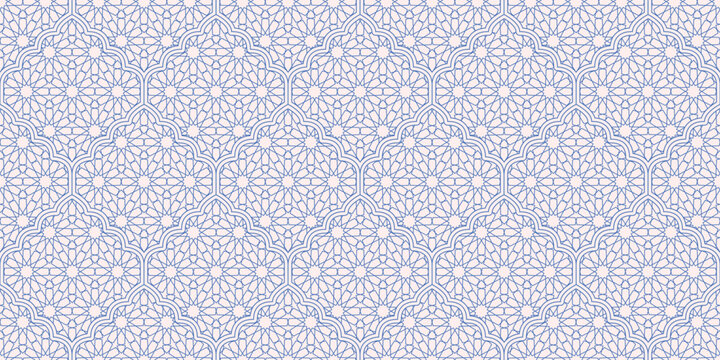 Thin line ornamental islamic background. Mashrabiya arabesque arabic seamless pattern grid. Abstract geometric textured for fabric, wrapping, card, banner