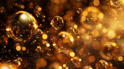 Golden liquid bubbles float through the air, their molecules shimmering in a stunning 3D display.