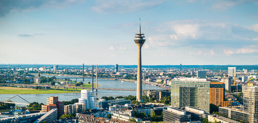 Düsseldorf Medienhafen Skyline with river Rhine