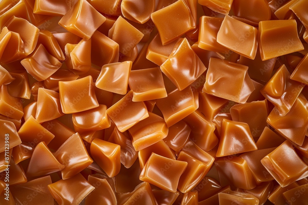 Wall mural Caramel candies background Golden Butterscotch toffees Toffees