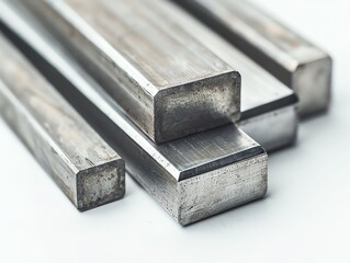 Close-up of square nickel bars on a white background, focusing on their shiny, smooth surface and durability, perfect for high-performance and industrial applications