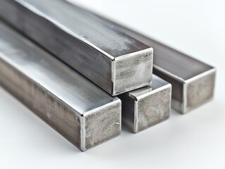Close-up of square nickel bars on a white background, focusing on their shiny, smooth surface and durability, perfect for high-performance and industrial applications