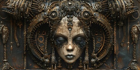 Obraz premium metallic carved relief of a female alien