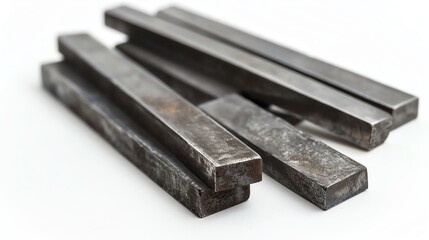 Flat beryllium bars isolated on white, showcasing their unique metallic luster and industrial finish, perfect for aerospace and high-performance applications