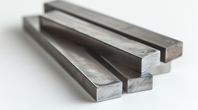 Flat beryllium bars isolated on white, showcasing their unique metallic luster and industrial finish, perfect for aerospace and high-performance applications