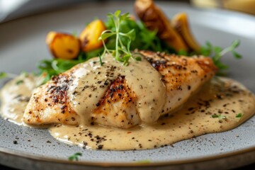 Chicken fillet in peppercorn cream sauce
