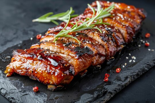 Chinese BBQ pork on stone board