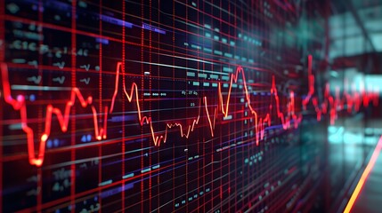 Stock movements portrayed as a pulsating heartbeat monitor, capturing the dynamic nature of the market.