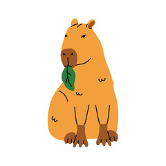 Capybara Eating a Leaf A cartoon illustration