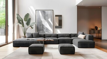 A minimalist living room with a modular sofa