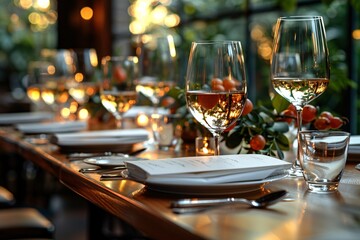 Elegant table setting with candles in restaurant. Selective focus. Romantic dinner setting with candles on table in restaurant.