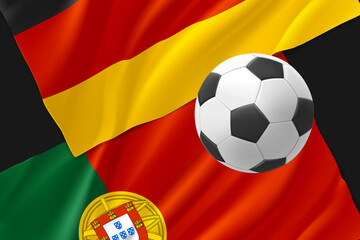 Fototapeta premium Two national football team match announcement. Germany vs Portugal. 3d vector illustration