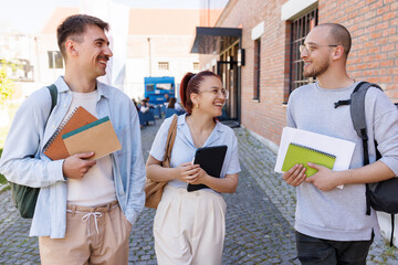 Gen Z Friends University Students Smile Together On Campus