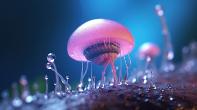 Fantastic abstract alien organic tissue. Microbiology research. Generative AI. Illustration for banner, poster, cover, brochure or presentation.