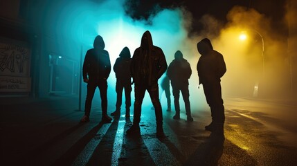 City Shadows: Silhouettes of Hooded Gangsters