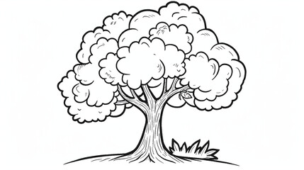 Naklejka premium Cartoon Tree Illustration with Leaves and Branches in a Natural Setting