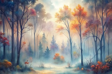 Obraz premium A misty autumn morning in the enchanted forest