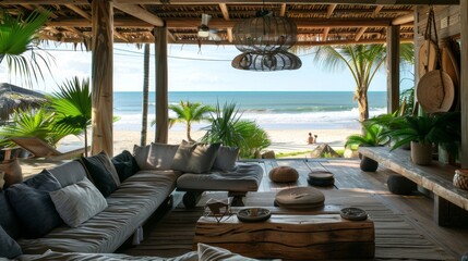 Comfortable Beachfront Patio With Ocean Views and Palm Trees