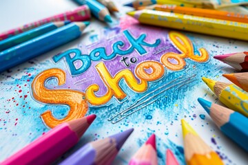 Back to school drawn text of colored pencils, illustration