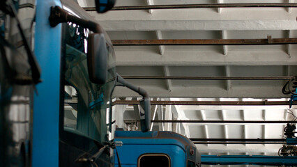 Ceiling with fittings in the subway depot. Technical depot for repairing trains.