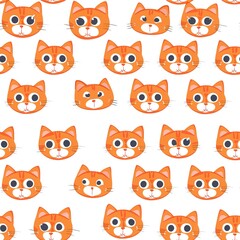 Cats seamless pattern. Colorful cartoon style cat head smile face. High quality AI generated image