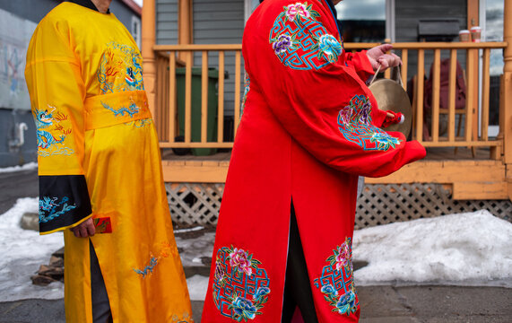 Chinese New Year anonymous people in costume
