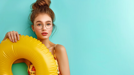 Interesting summer photo of a woman with an inflatable ring
