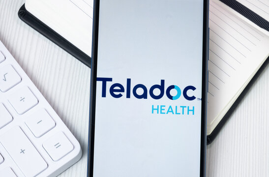 New York, USA - 30 June 2024: Teladoc Health Logo on Phone Screen, Company Icon