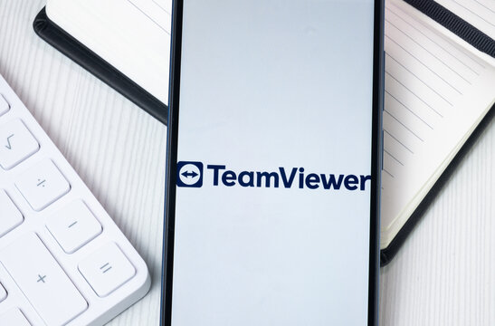New York, USA - 30 June 2024: TeamViewer Logo on Phone Screen, Company Icon