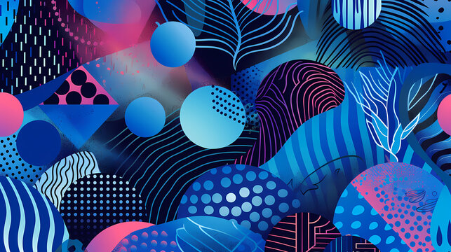 Bold abstract vector background with colorful 80's inspired shapes and swirling patterns
