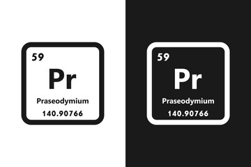 Praseodymium, Pr, chemical periodic element icon. The chemical element of the periodic table. Sign with atomic number. Praseodymium element