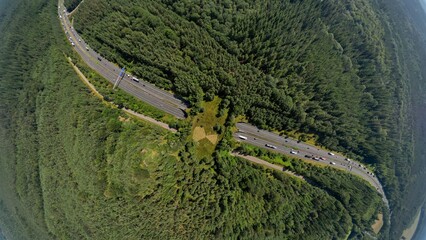 An aerial view of a wildlife overpass near Woeste Hoeve in Gelderland, Netherlands