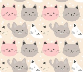 Cute seamless pattern with pretty kittens. Great for baby fabric, textile, wallpaper. Cats. Cat cartoon style. Pastel Colors. High quality AI generated image