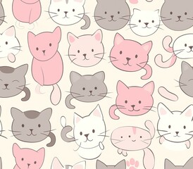 Obraz premium Cute seamless pattern with pretty kittens. Great for baby fabric, textile, wallpaper. Cats. Cat cartoon style. Pastel Colors. High quality AI generated image