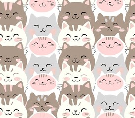 Cute seamless pattern with pretty kittens. Great for baby fabric, textile, wallpaper. Cats. Cat cartoon style. Pastel Colors. High quality AI generated image