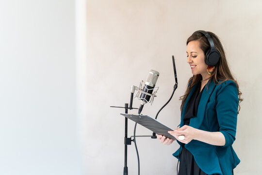 Voice actor dubber at sound studio