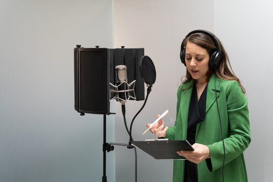 Voice actor dubber at sound studio